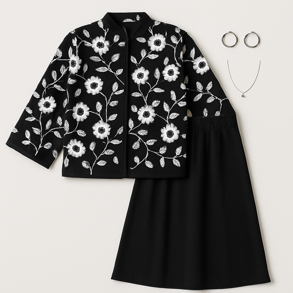 کت گل برجسته ی مشکی بلونا